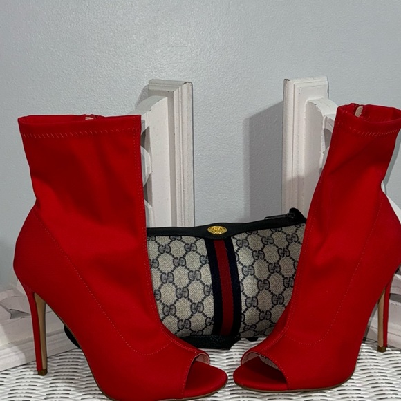 Red Nylon Peep toe booties - Picture 4 of 11